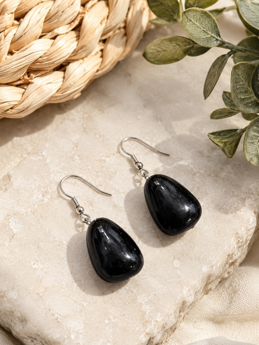 Boutique Black Large Bead Silver Tone Fishhook Wardrobe Staple Statement Earring